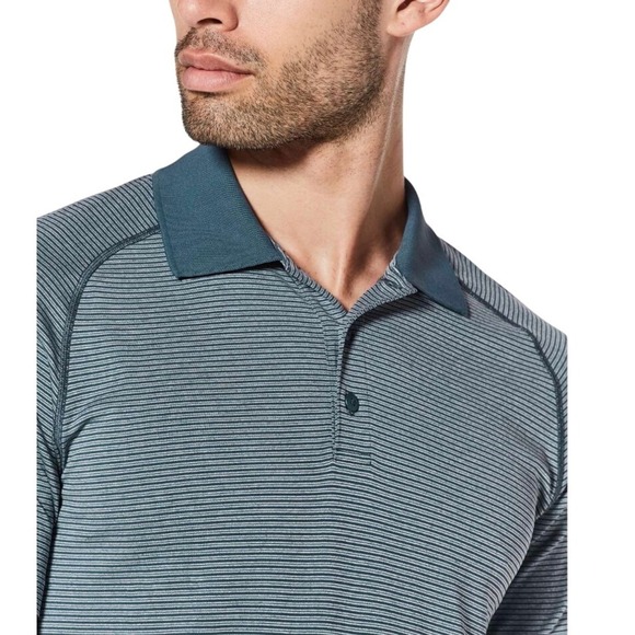 Lululemon Men's Metal Vent Tech Polo Mach Blue / White, Size Small - Picture 2 of 6